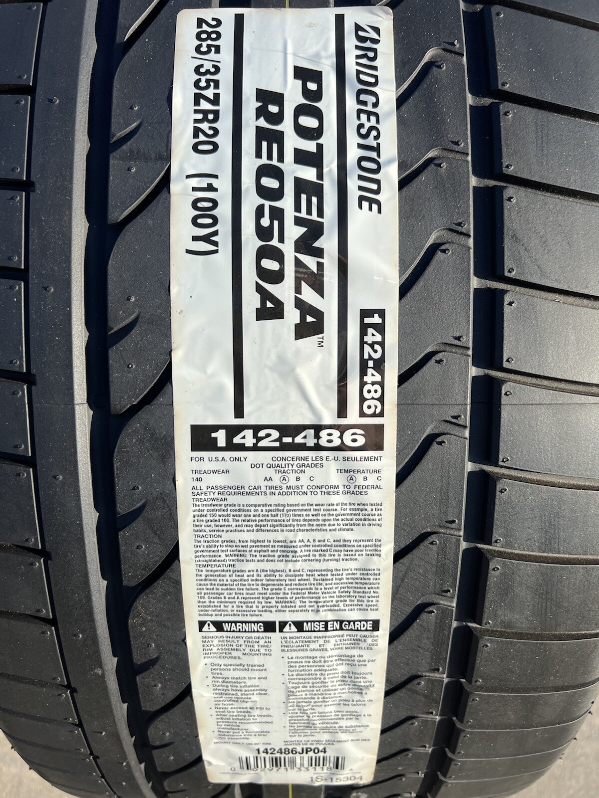 Set of FOUR BRAND NEW 285/35ZR20 Bridgestone Potenza RE050A Tires 2853520
