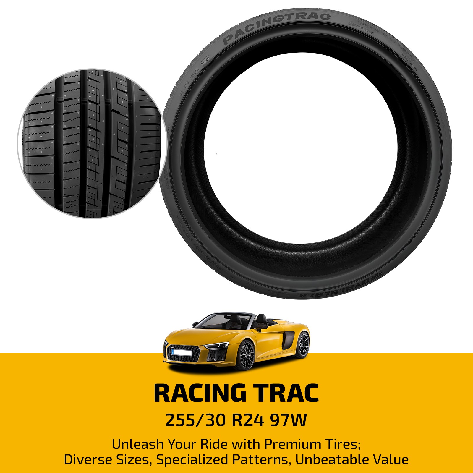 Racing UHP Tire 255/30ZR24 97W for Daily Driving 7.4mm Tread 420AA BSW 50000