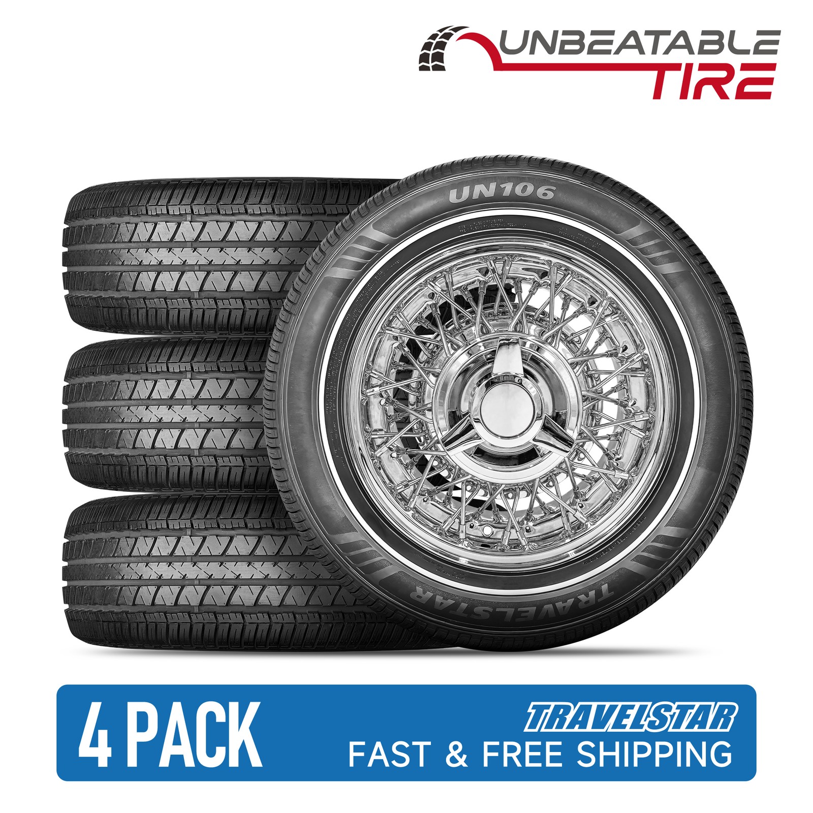 Set of 4 Travelstar UN106 225/60R16 98T 9mm White Wall A/S Passenger Car Tire