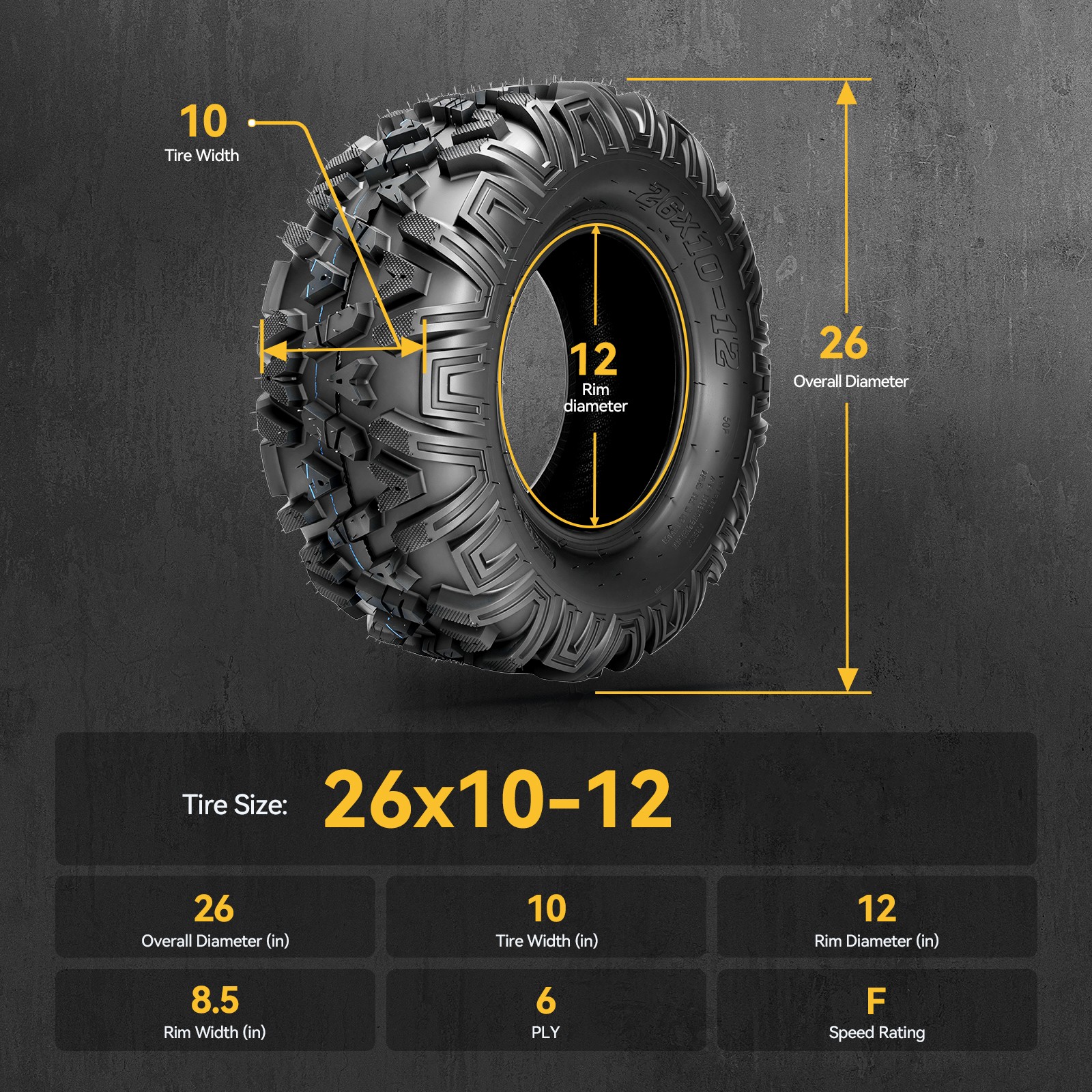 2pcs 26×10-12 ATV Tires 6ply All Terrain New