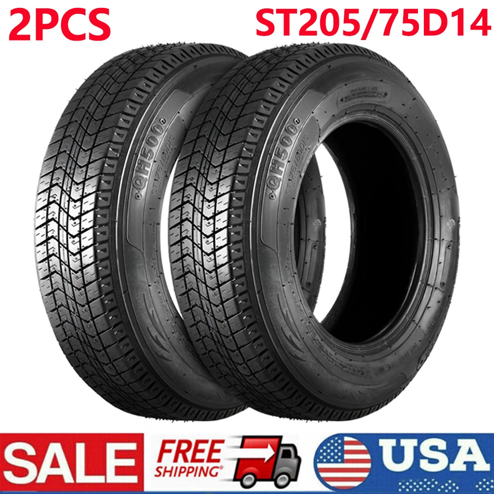 Set 2 ST205/75D14 Trailer Tires 6Ply Load Range C Heavy Duty 205 75 14 Tubeless