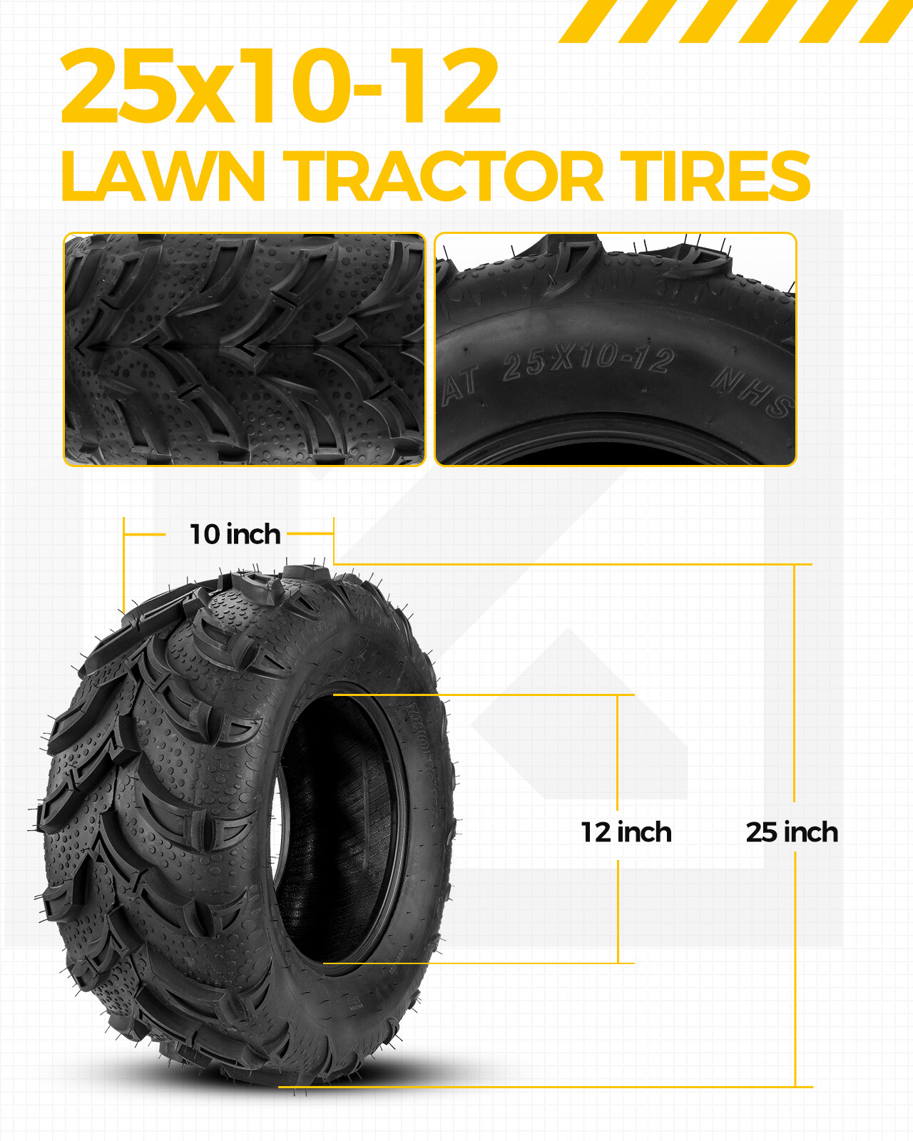 Pair 25×10-12 ATV Tires 25x10x12 Heavy Duty 6 Ply Tubeless All Terrain 25×10 12
