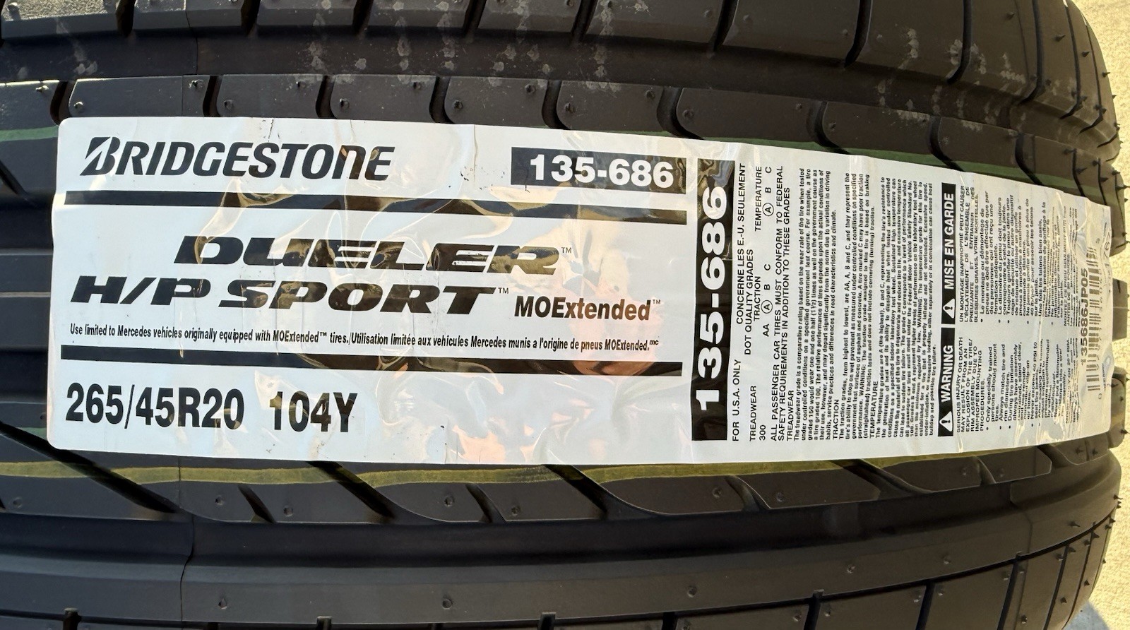 TWO NEW 265/45R20 104Y Bridgestone Dueler H/P HP Sport RFT MOExtended Run Flats