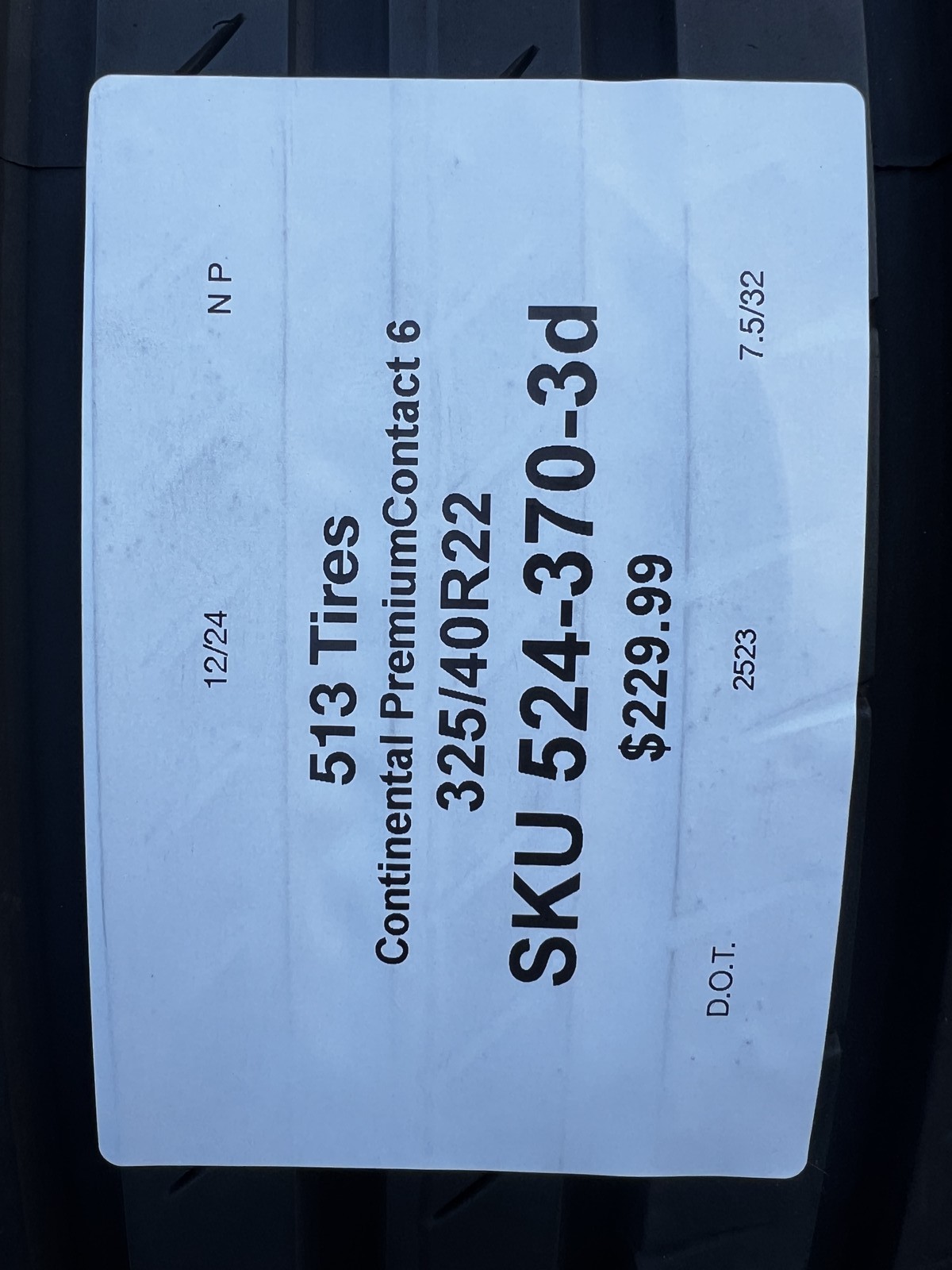 1 Tire Continental PremiumContact 6 MO 325/40R22 114Y DOT.2523 7.5/32 NO Patch