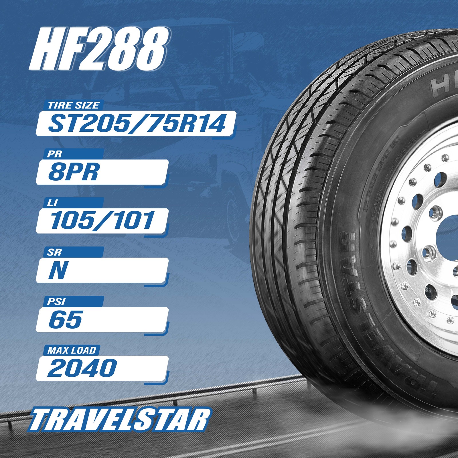Travelstar HF288 ST205/75R14 8Ply 105/101N Load D Radial Trailer Tire 205 75 14