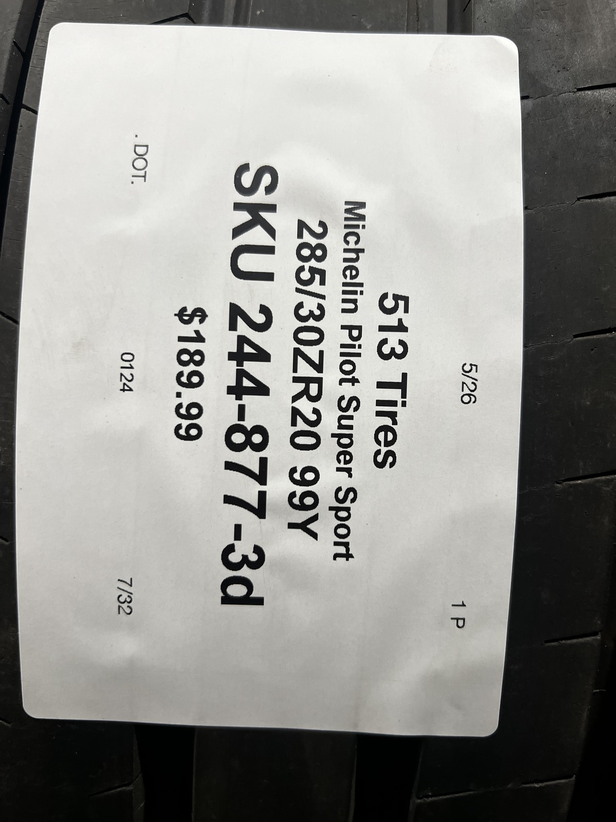 1 Tire Michelin Pilot Super Sport ★ BMW 285/30ZR20 99Y DOT.0124 7/32
