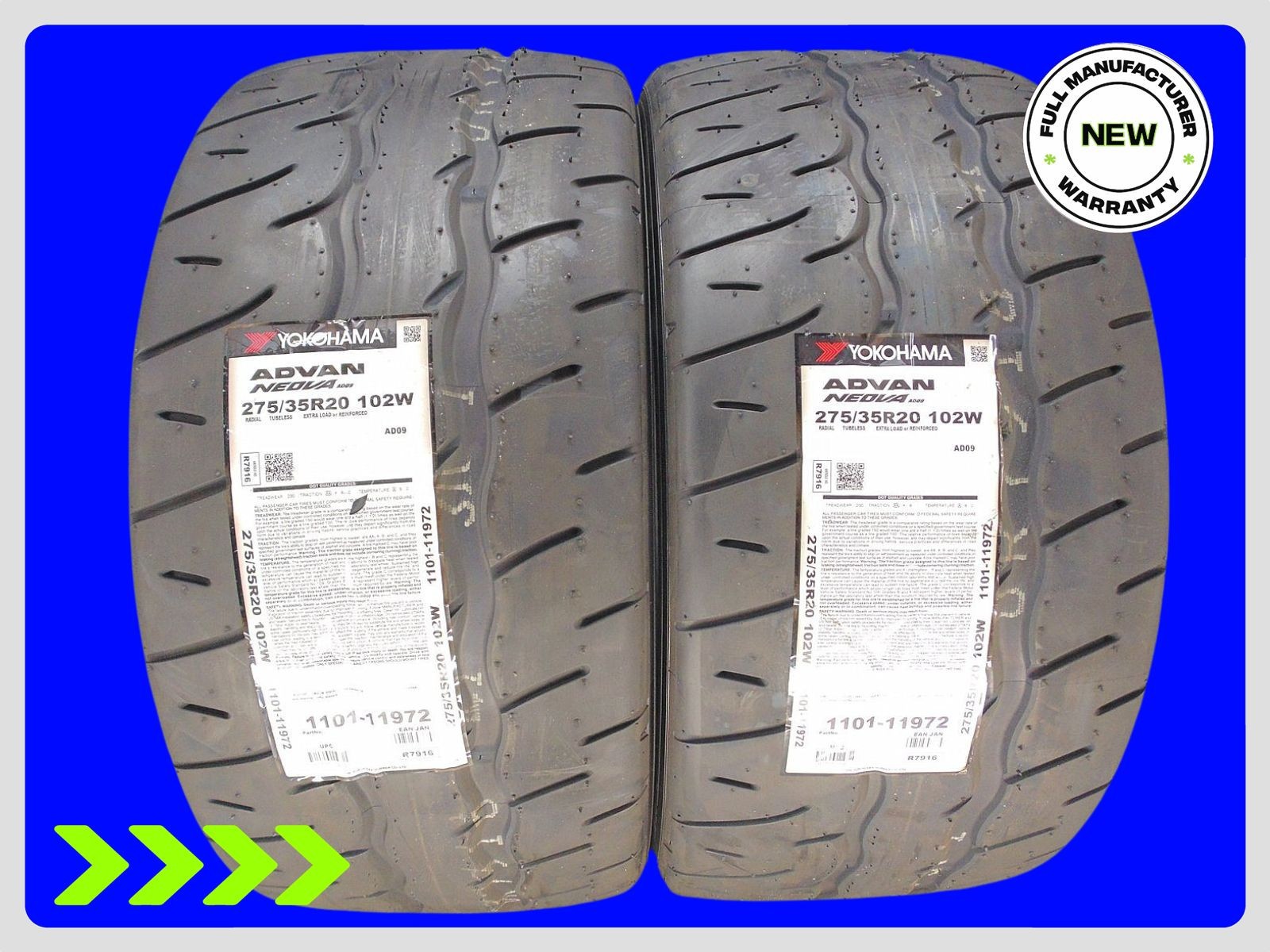 2 BRAND NEW 275/35R20 YOKOHAMA ADVAN NEOVA AD09 XL TIRES 102W 275/35/20 2753520