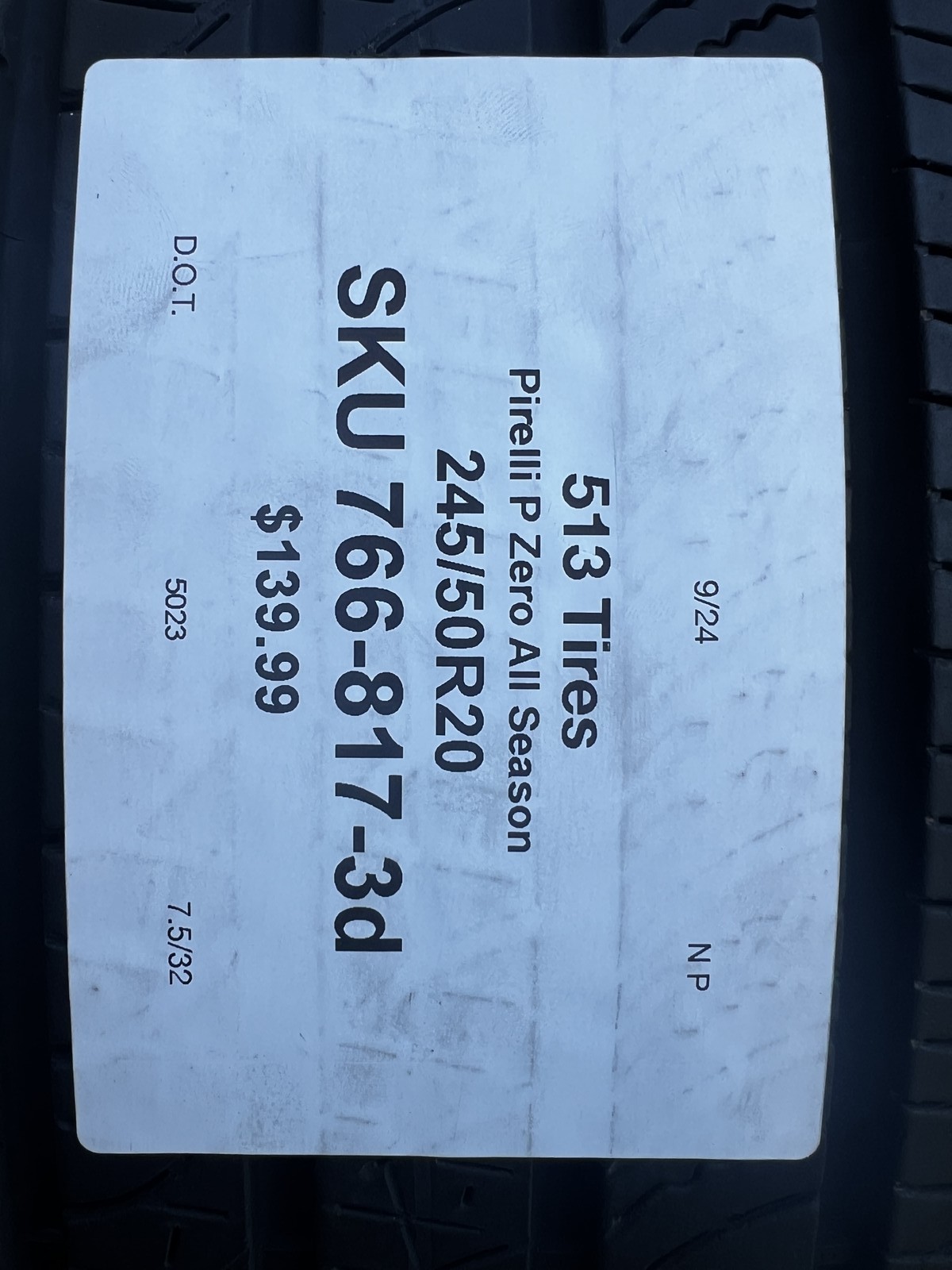 1 Pirelli P Zero All Season Seal Inside 245/50R20 102V DOT.5023 7.5/32 NO Patch