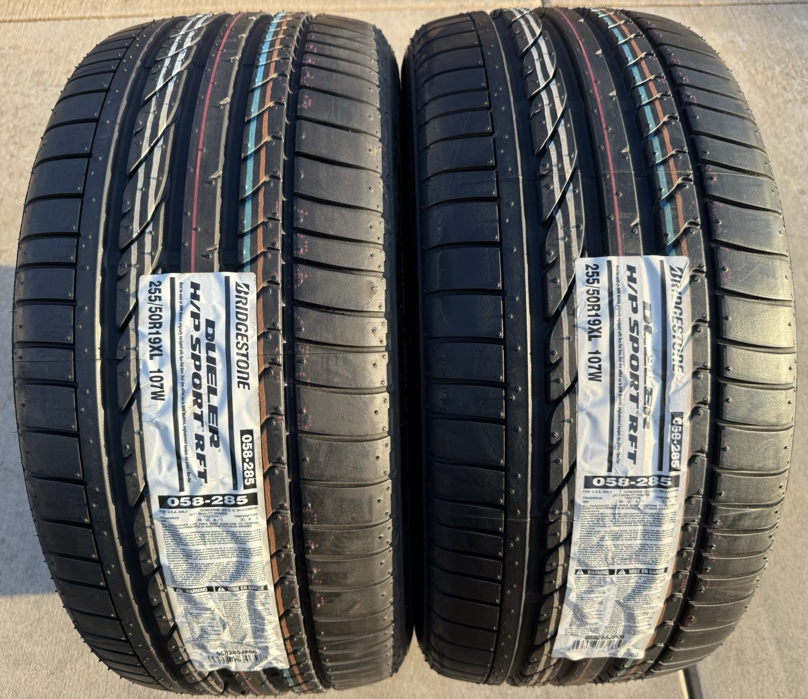 TWO BRAND NEW 255/50R19 107W Bridgestone Dueler H/P HP Sport RFT Run Flat Tires