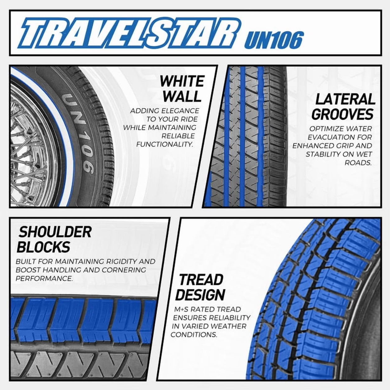 Travelstar UN106 155/80R13 79T 14mm White Wall Passenger Car Tire 155 80 13