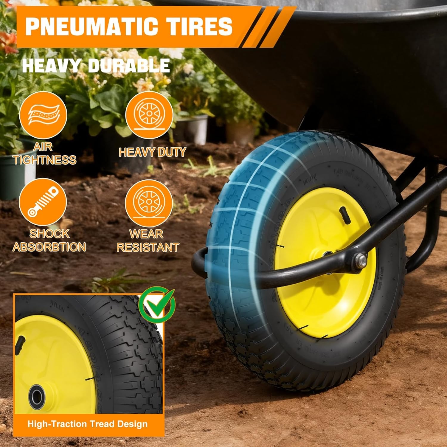 4.80/4.00-8″ Tires and Wheels Replacement 16″ Pneumatic Air Inflated Tire Wheel