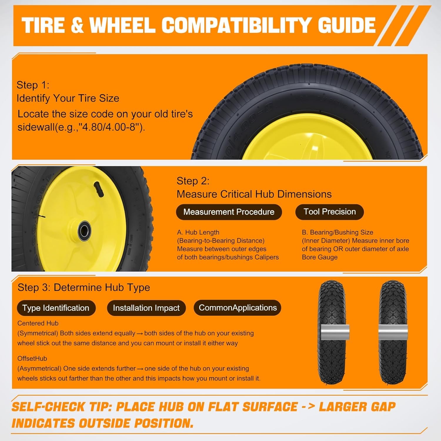 4.80/4.00-8″ Tires and Wheels Replacement 16″ Pneumatic Air Inflated Tire Wheel