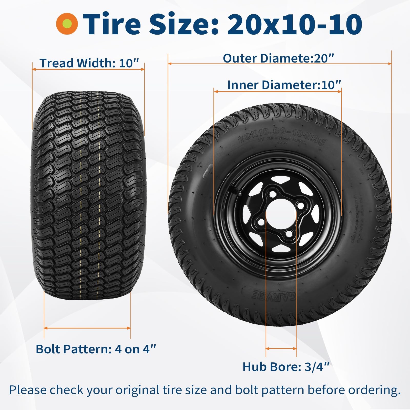 2pack 20×10-10 Rubber Lawn Mower Tire & Wheel Assembly 20×10-10 Replacement Tire