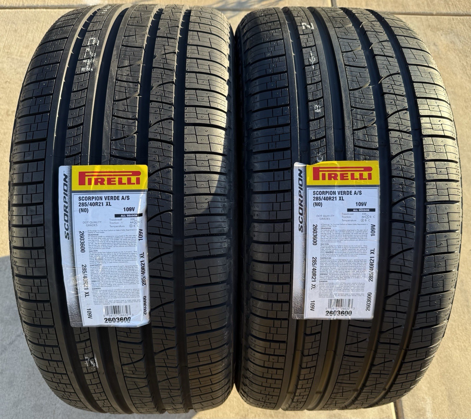 TWO BRAND NEW 285/40R21 109V Pirelli Scorpion Verde All Season A/S Porsche Tires