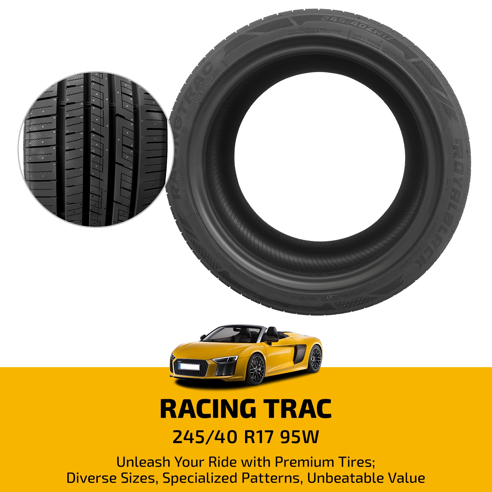 Racing Trac High Performance 245/40ZR17 95W All-Season Tire 7.4mm 50000 Miles