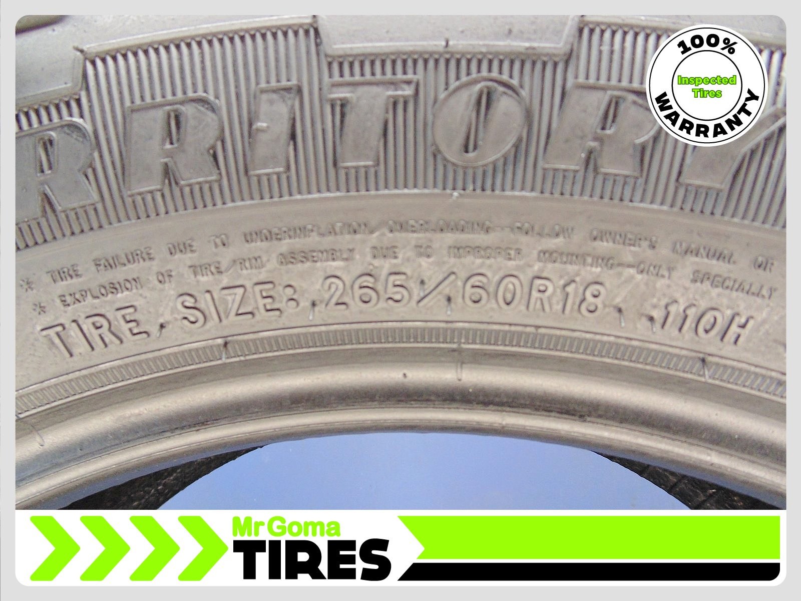 1 GOODYEAR WRANGLER TERRITORY AT 265/60R18 USED TIRE 9.6/32 TREAD 110H 2656018