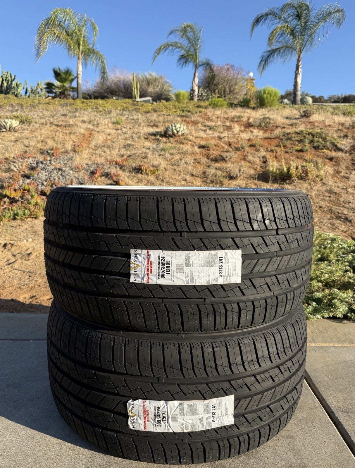 TWO BRAND NEW 305/35R24 112H Vogue Custom Built Radial SCT2 Whitewall Red Stripe