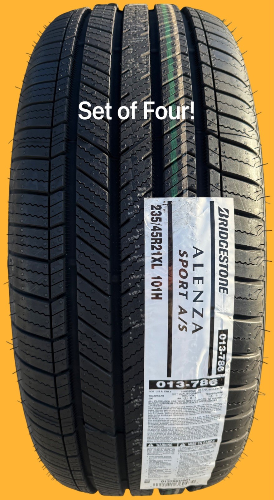 FOUR BRAND NEW 235/45R21 101H Bridgestone Alenza Sport A/S All Season Tires