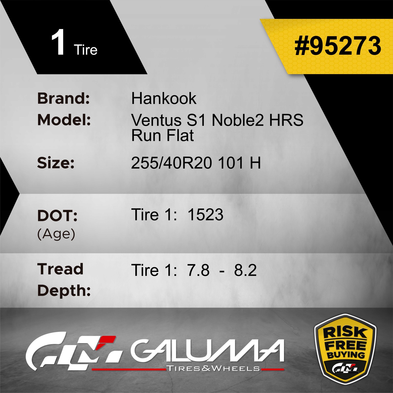1 Tire Hankook Ventus S1 Noble2 HRS RunFlat 255/40/20 R20 101H No Repairs #95273