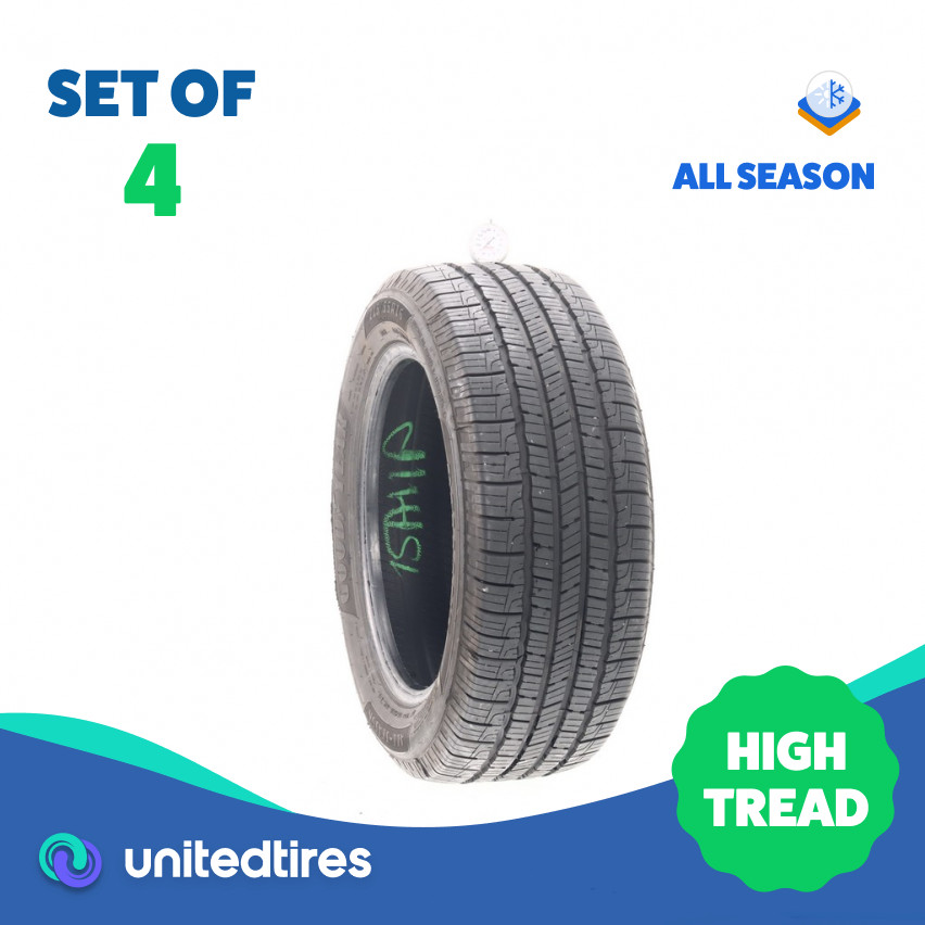 Set of (4) Used 215/55R16 Goodyear Reliant All-season 93V – 8.5-9.5/32