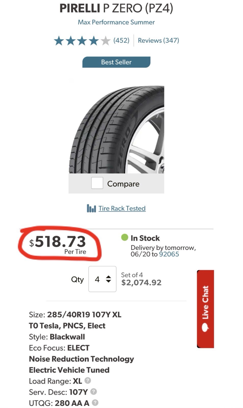 4X BRAND NEW Pirelli P Zero PZ4 Tesla Model S Tires 2X 255/45R19 & 2X 285/40R19!