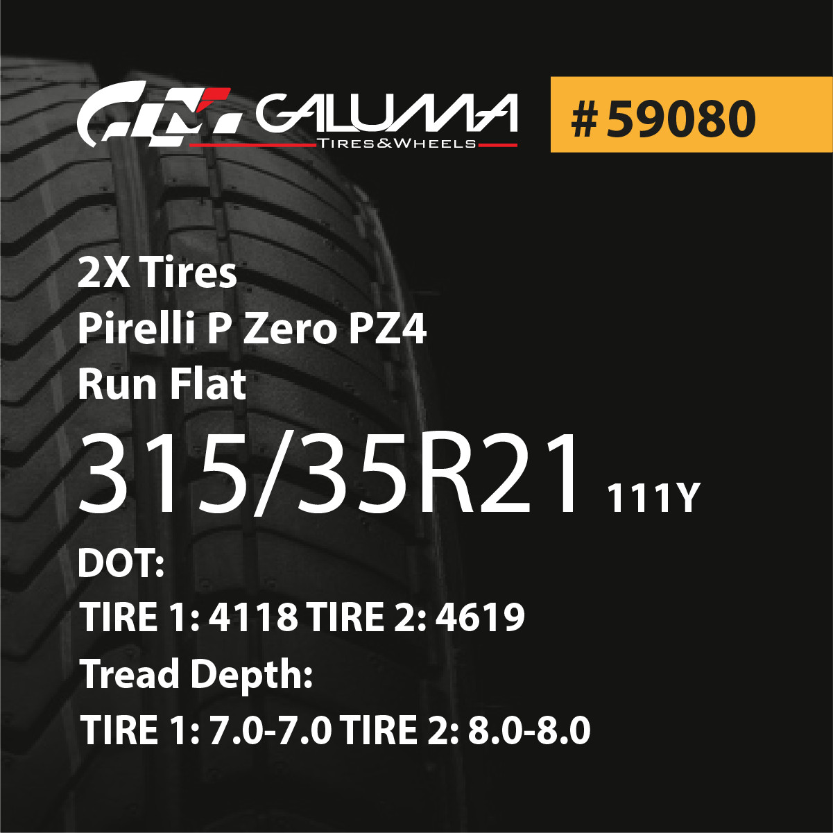 2X Tires Pirelli P Zero PZ4 Run Flat 315/35/21 315/35R21 3153521 #59080