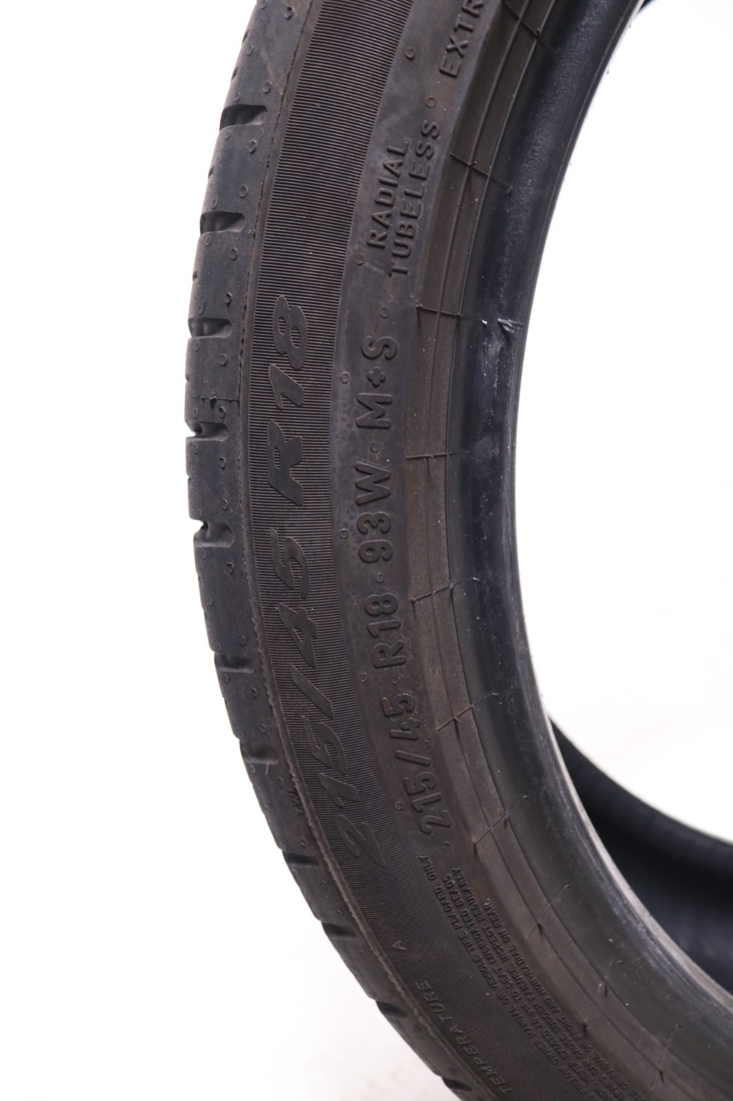 Set of 2 Used 215/45R18 Pirelli P Zero AS Plus 3 – 93W – 7-8/32 No Repairs