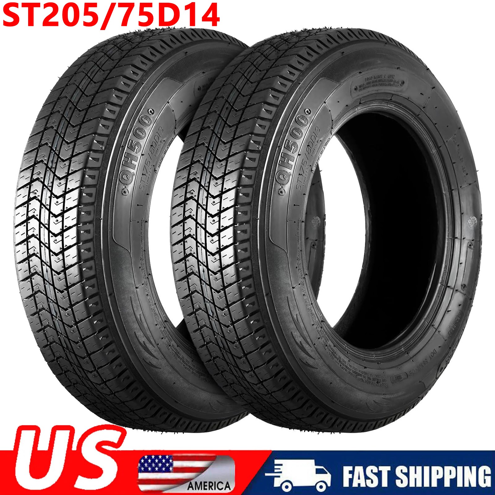 2 Pack Tires ST 205/75D14 205 75 14 Trailer Tires Load Range C 6 Ply Trailer