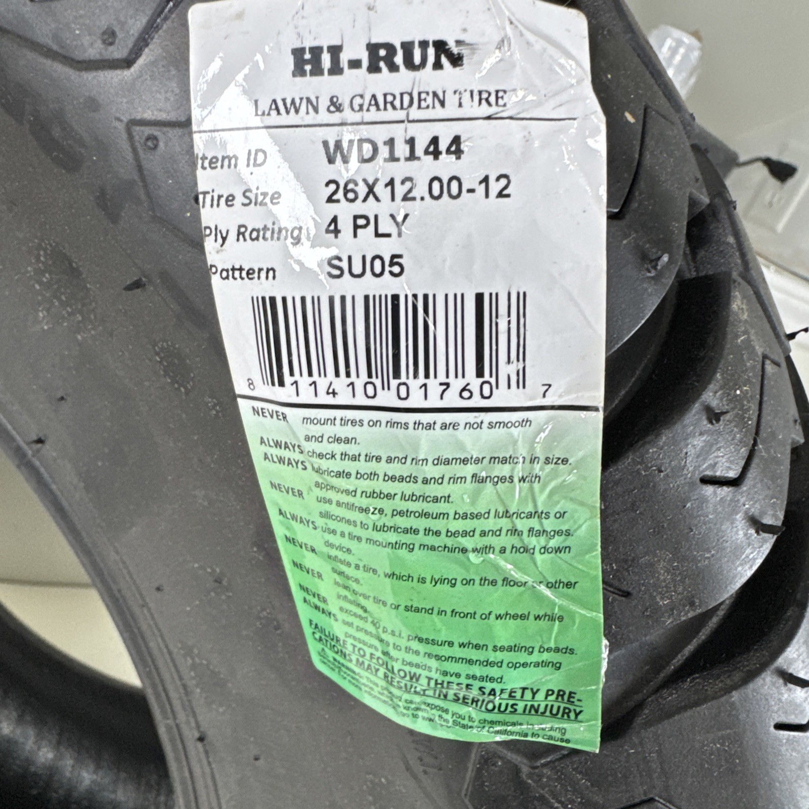 Hi-Run Tire 26X12.00-12 Load 4Ply SU05 Lawn & Garden Tire