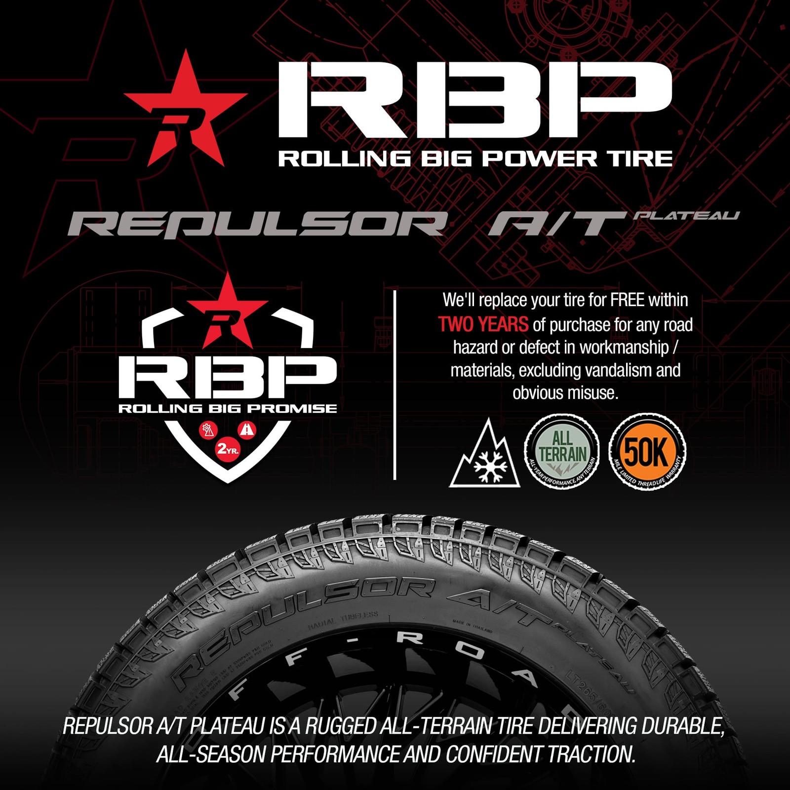 4 New Rbp Repulsor A/t Plateau – 245x60r18 Tires 2456018 245 60 18