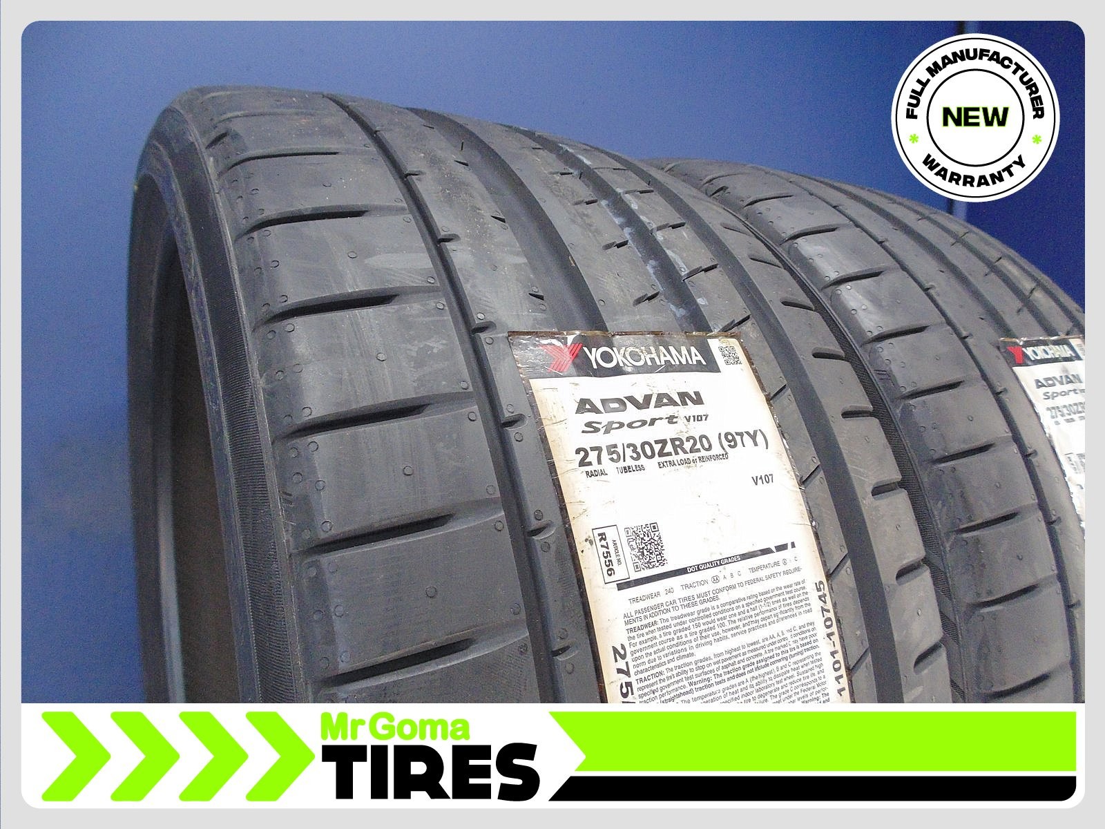 SET OF 2 BRAND NEW 275/30ZR20 YOKOHAMA ADVAN SPORT V107 XL TIRES 97Y 2753020