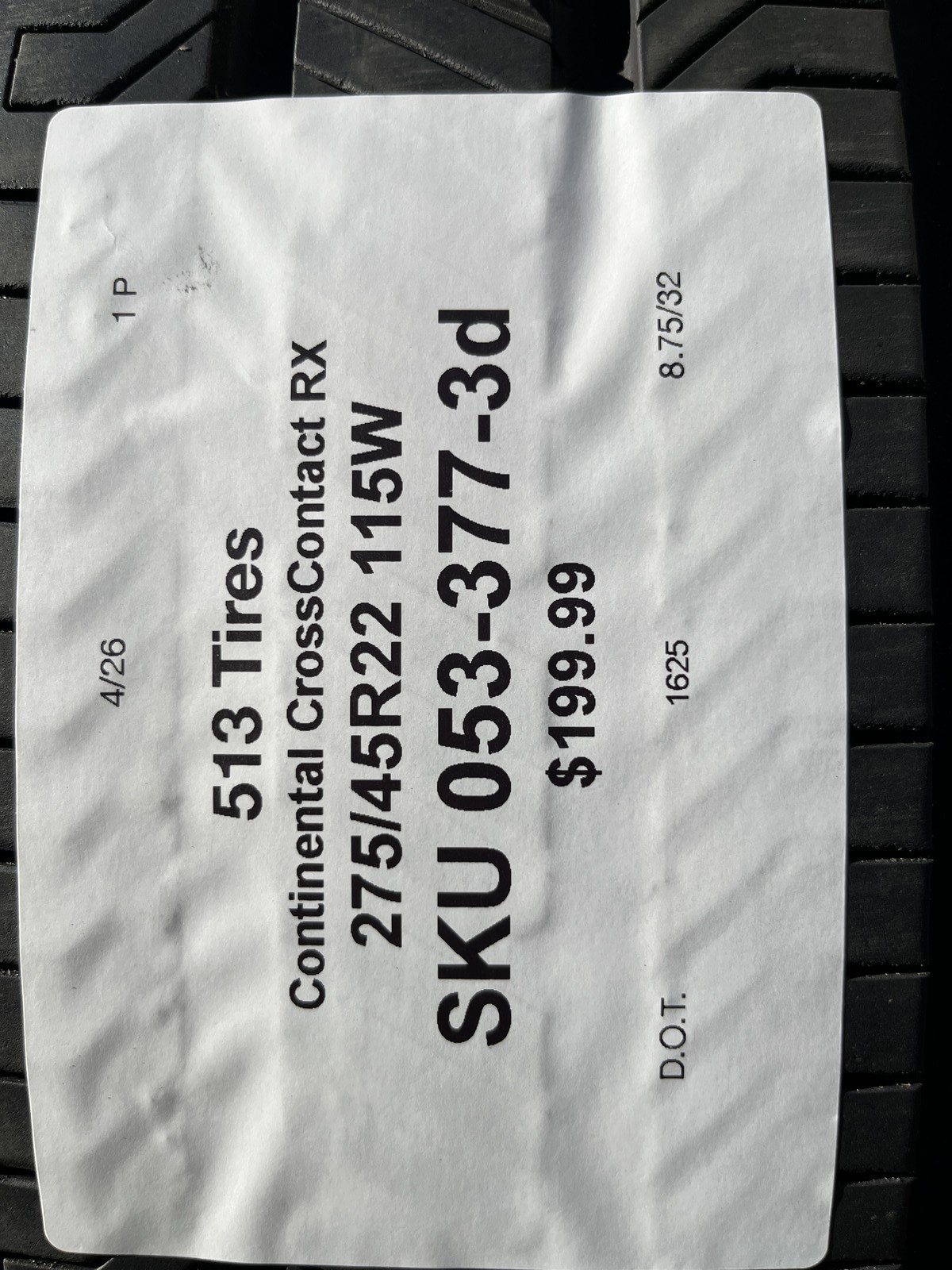 1 Tire Continental CrossContact RX LR 275/45R22 115W DOT.1625 8.75/32