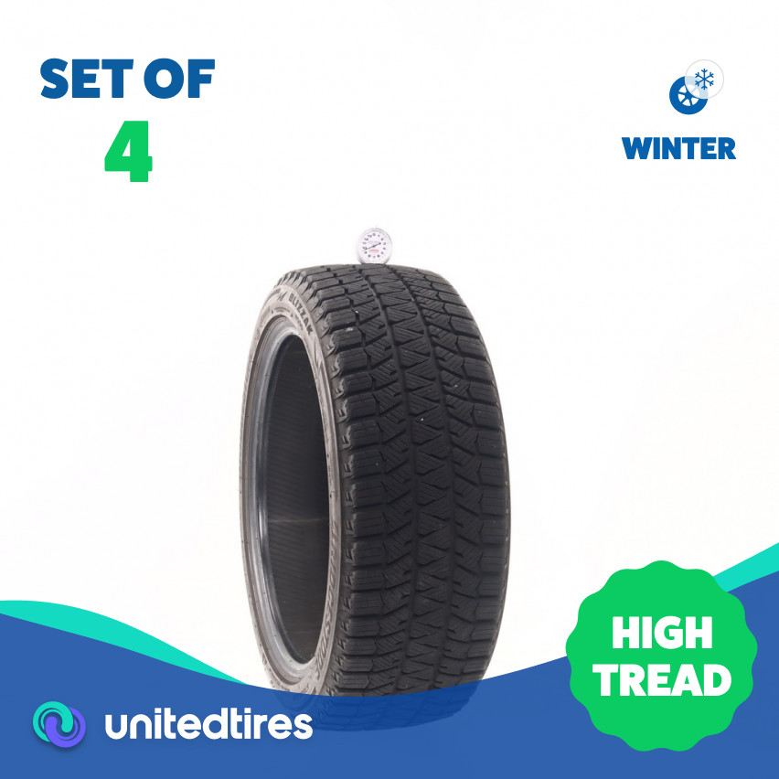 Set of (4) Used 215/45R17 Bridgestone Blizzak WS90 Studless 91T – 9.5-11/32