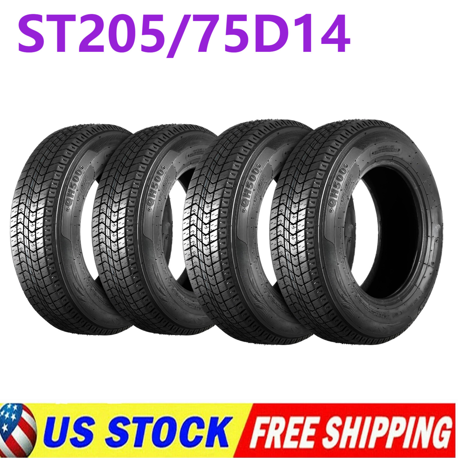 ⭐ST205/75D14 Trailer Tires 205 75 D14 Trailer Tires, Load Range C 6 PLY Set of 4