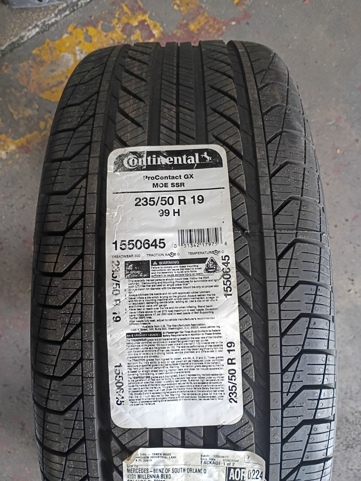 Continental ProContact gx moe ssr runflat 23550R19 Tire #3
