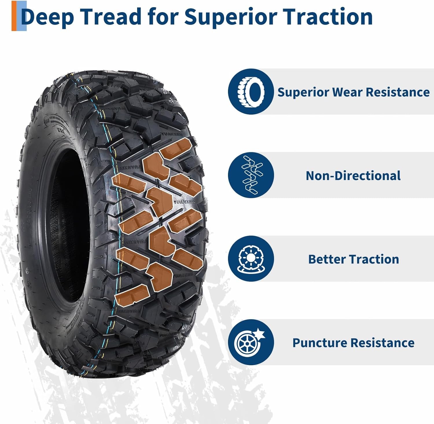 25×10-12 ATV UTV Tires, 25x10x12 All-Terrain ATV Tires, 6PR Tubeless, Set of 2