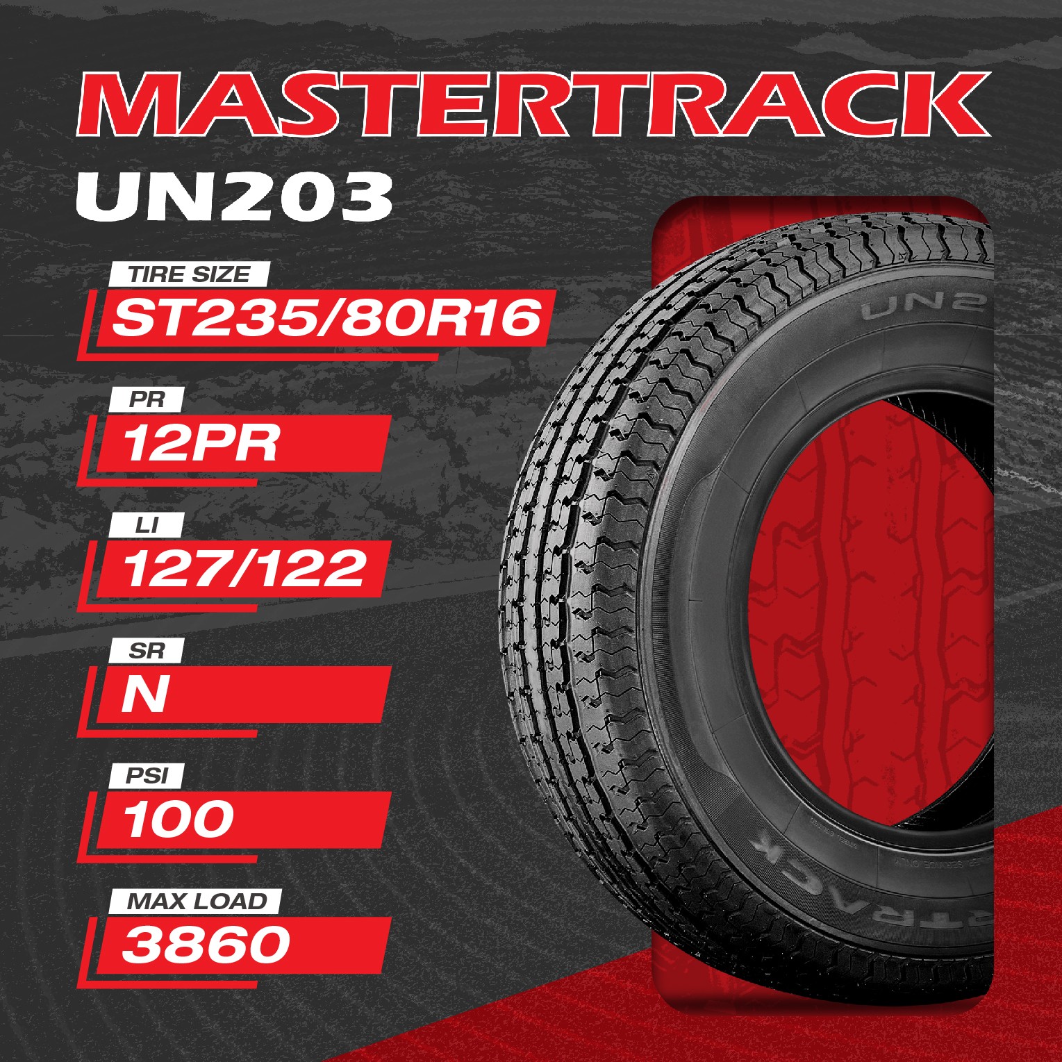 Set of 2 Mastertrack UN203 ST235/80R16 12Ply 127N Load F Trailer Tires 235 80 16