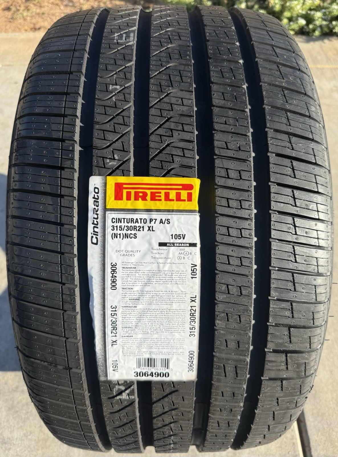 TWO BRAND NEW 315/30R21 105V Pirelli Cinturato P7 A/S All Season Foam PNCS Tires