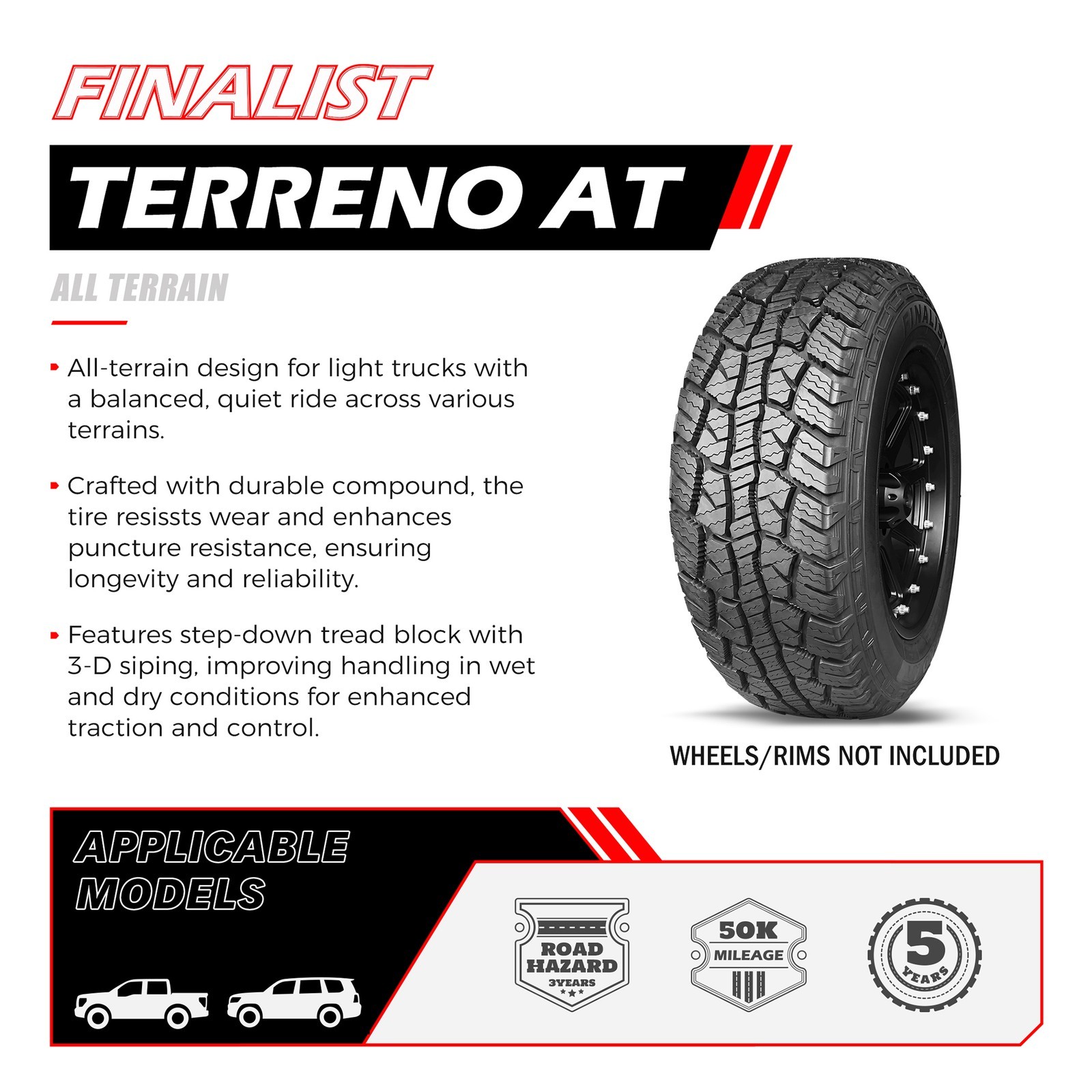 2 Tires Finalist Terreno A/T LT245/75R17 10Ply 121/118S Load E All Terrain Truck
