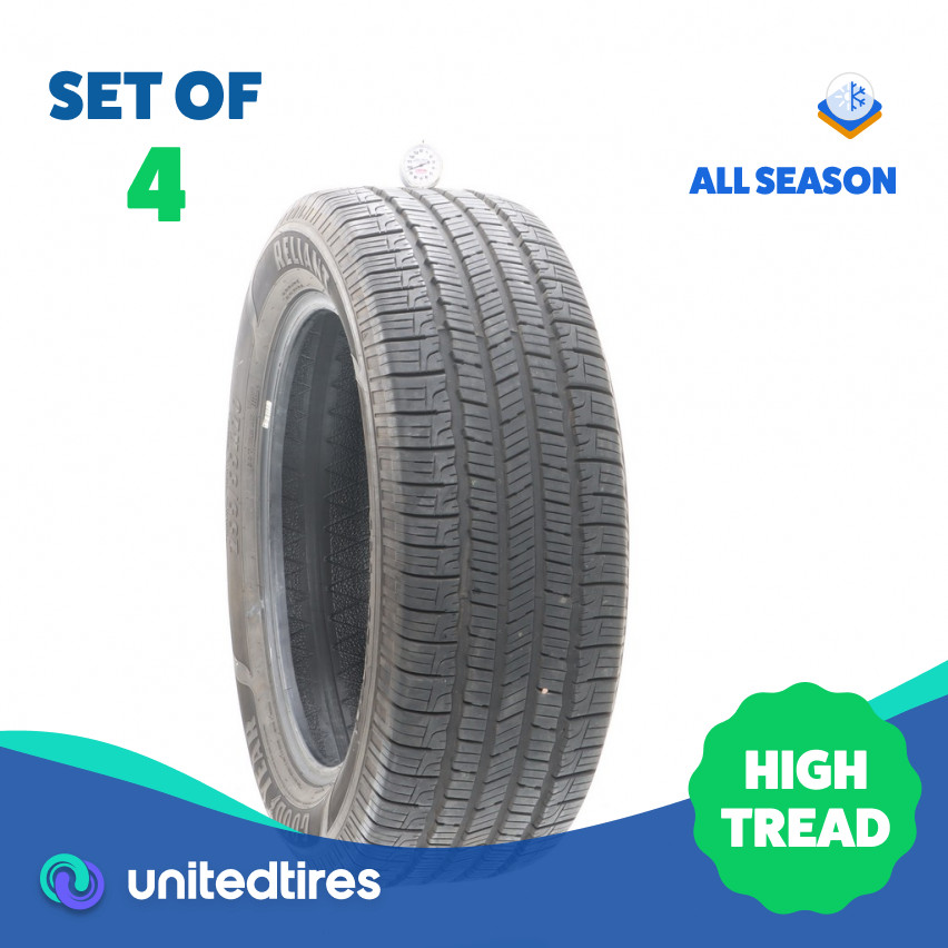 Set of (4) Used 255/55R20 Goodyear Reliant All-season 110V – 9.5-11/32