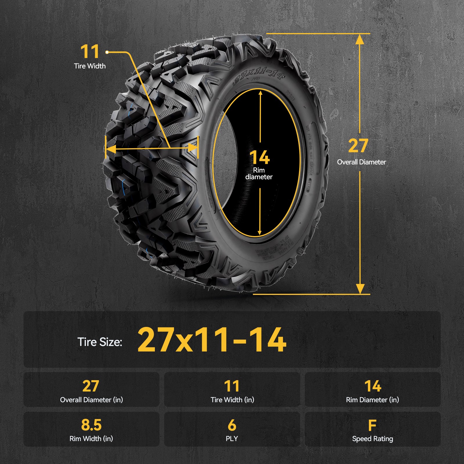 1pc 27×11-14 ATV Tire 6PLY All Terrain