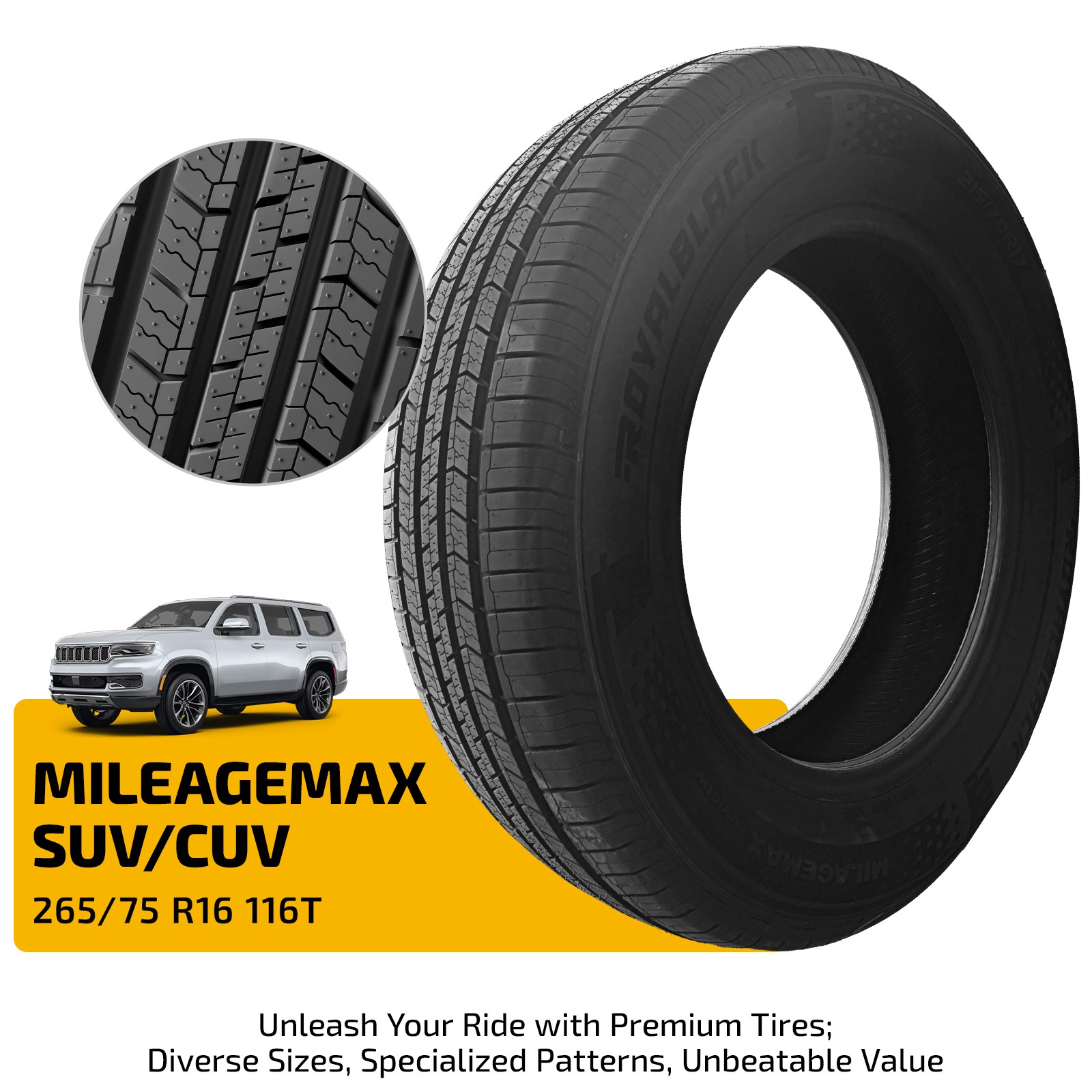 Durable 265/75R16 116T CUV Performance Tire 8.8mm Tread 620AA M+S 50000 For SUV