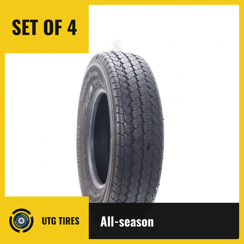 Set of (4) Used LT 215/85R16 Continental VancoFourSeason 115/112Q – 7.5-9.5/32