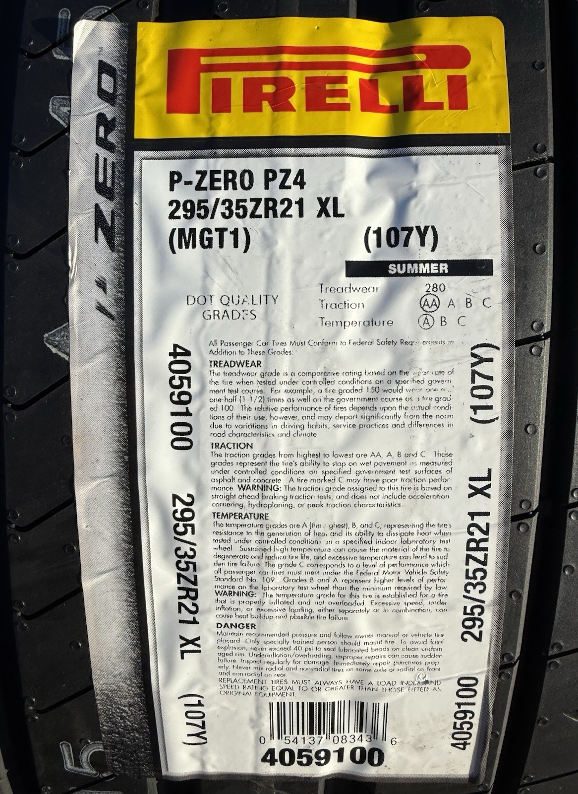 Set of TWO BRAND NEW 295/35ZR21 (107Y) Pirelli P Zero PZ4 Sport Tires 2953521