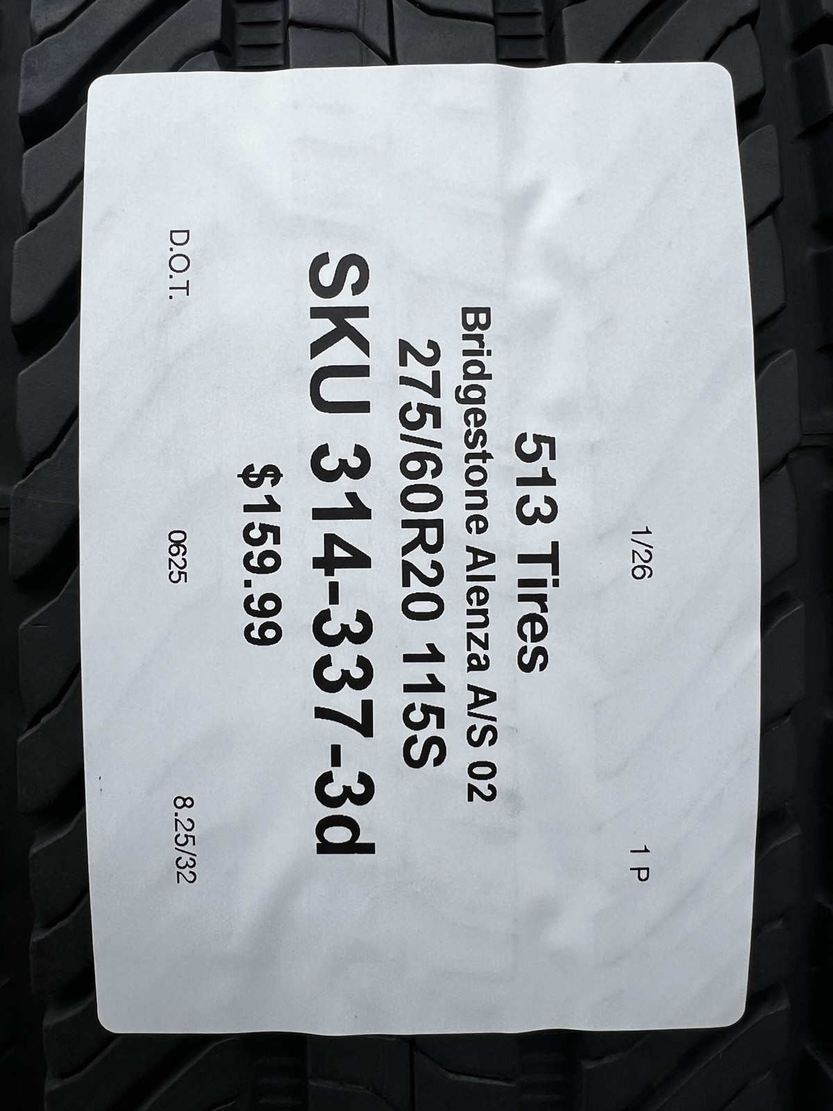 1 Tire Bridgestone Alenza A/S 02 TPC 275/60R20 115S DOT.0625 8.25/32