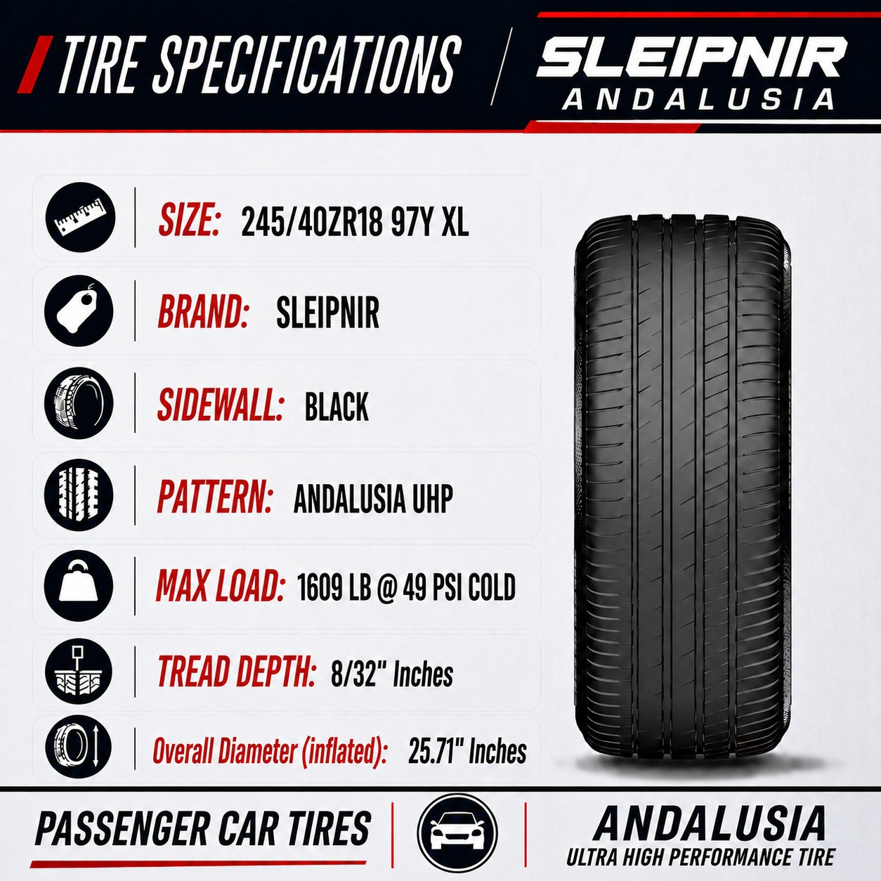 4 SLEIPNIR 245/40ZR18 245/40R18 97Y XL A/S ANDALUSIA UHP Tires 245 40 18
