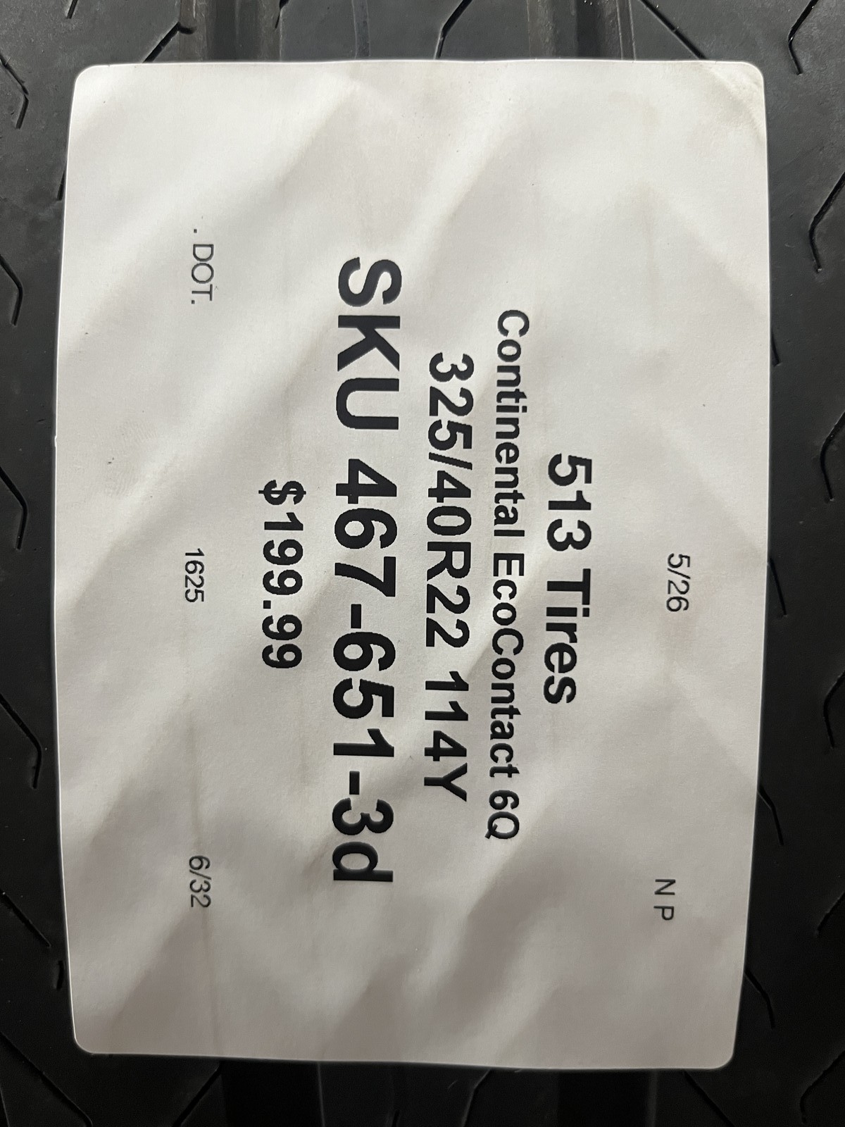 1 Continental EcoContact 6Q MO ContiSilent 325/40R22 114Y DOT.1625 6/32 NO Patch