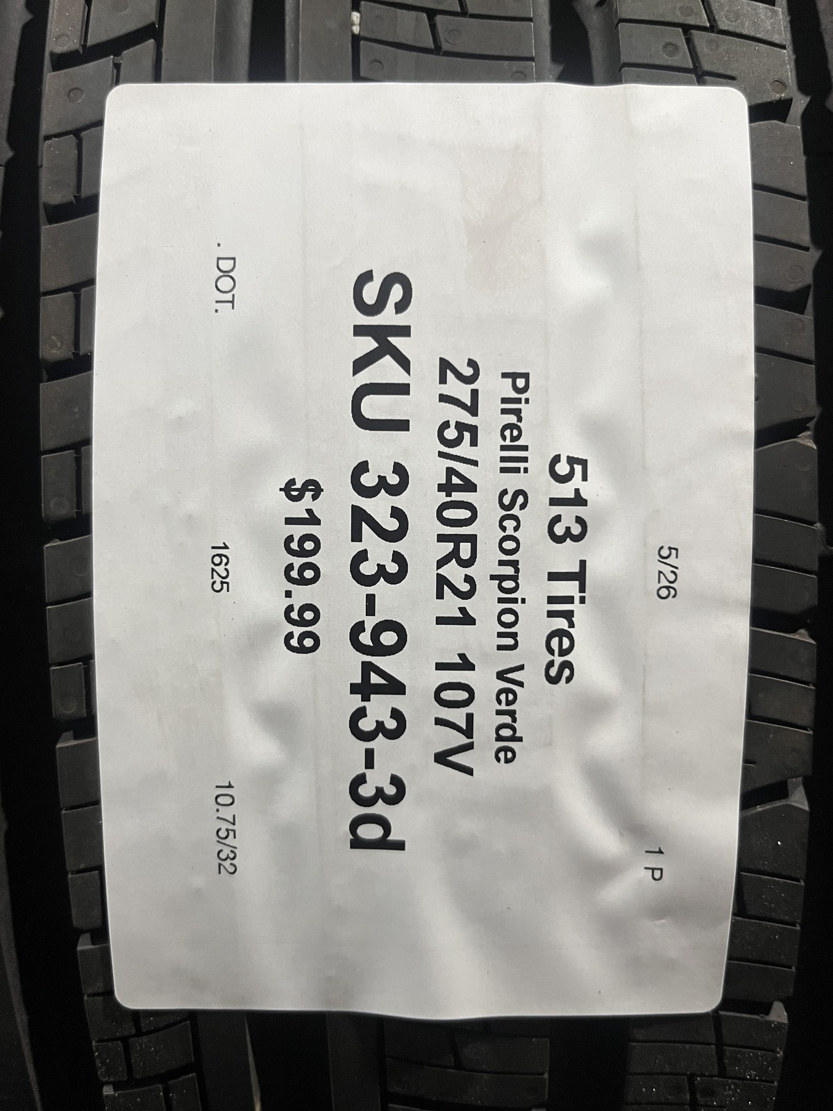1 Tire Pirelli Scorpion Verde VOL 275/40R21 107V DOT.1625 10.75/32