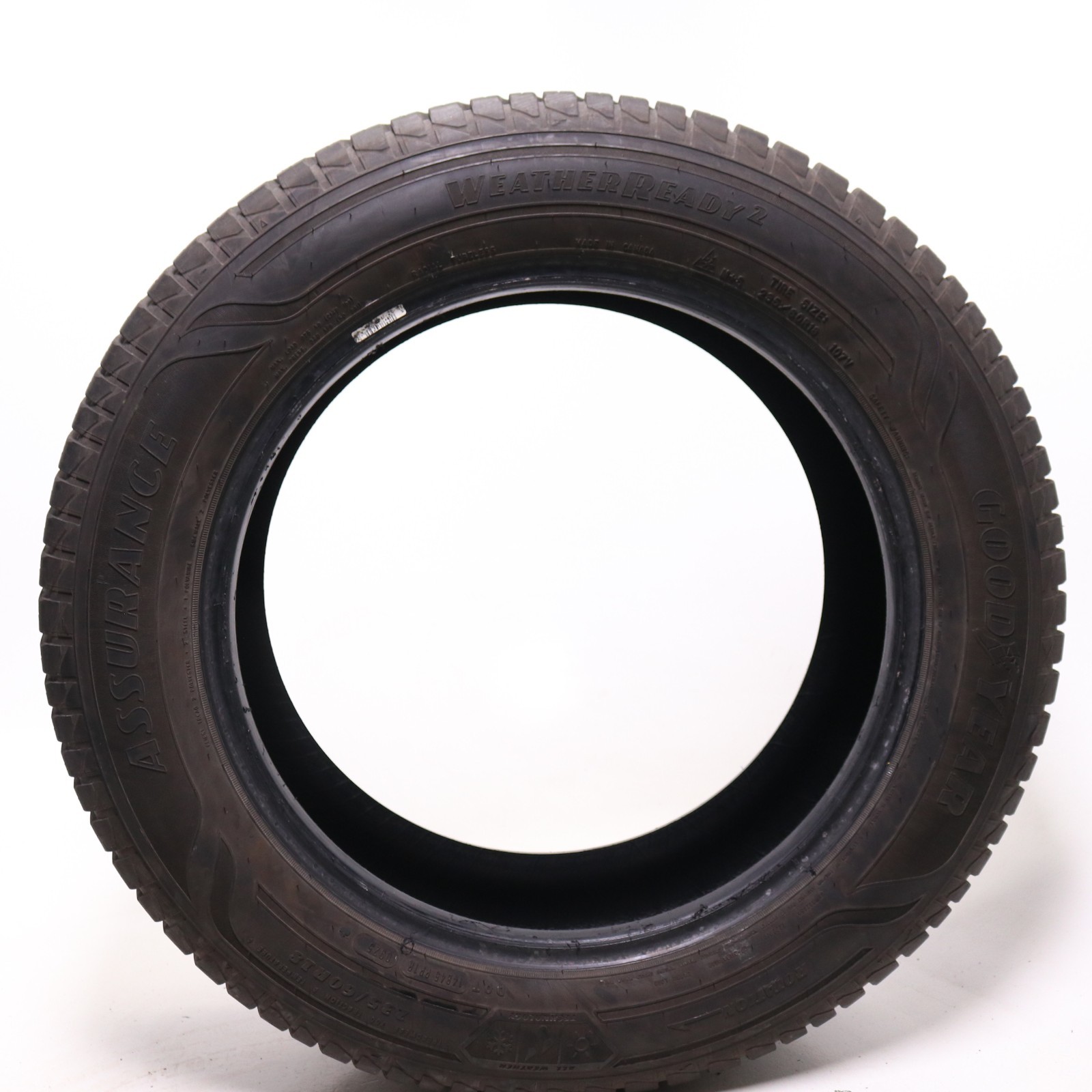 Set of 2 Used 235/60R18 Goodyear Assurance WeatherReady 2 – 107V – 8.5-9.5/32