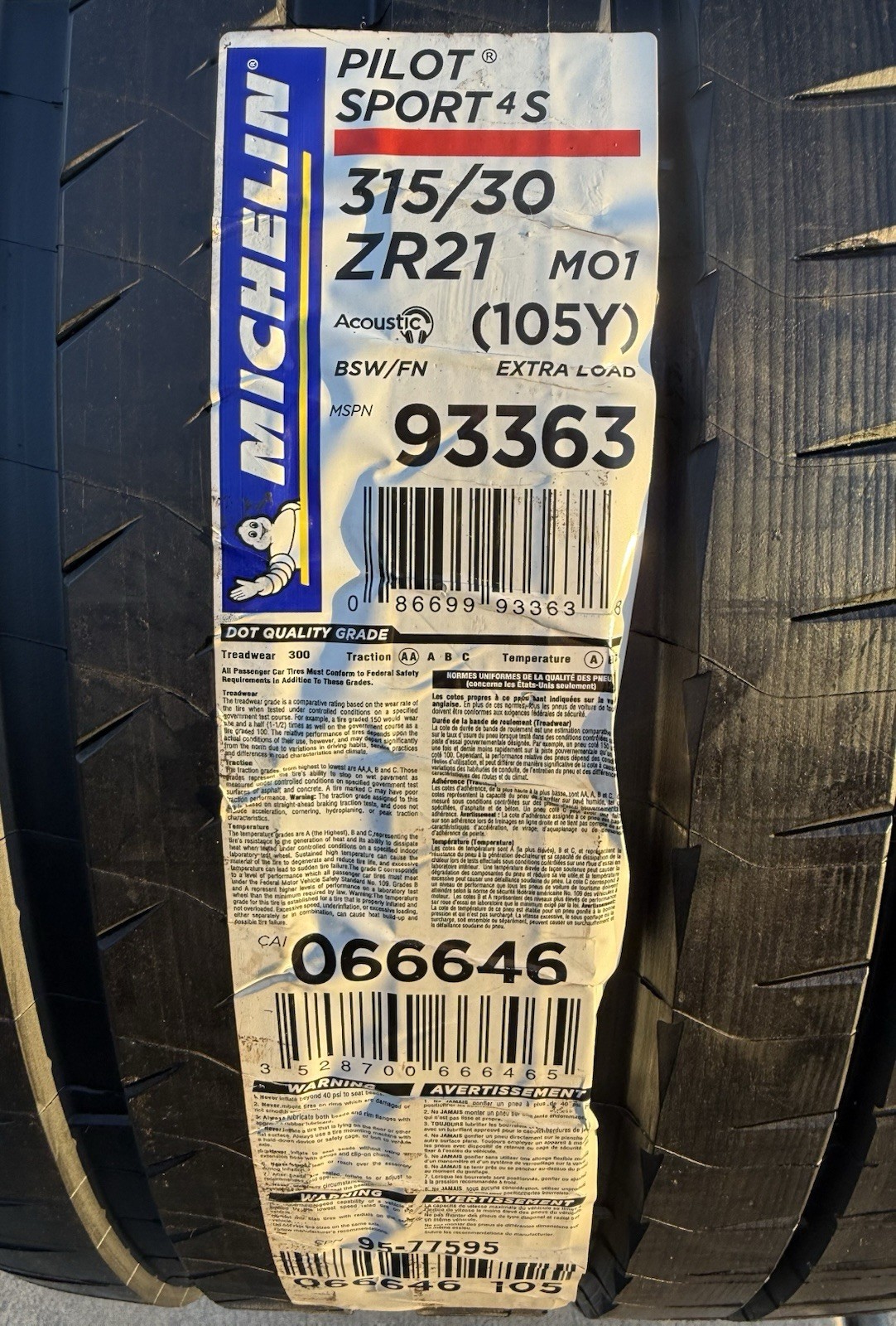 Set of TWO BRAND NEW 315/30ZR21 (105Y) Michelin Pilot Sport 4S MO1 Tires 3153021